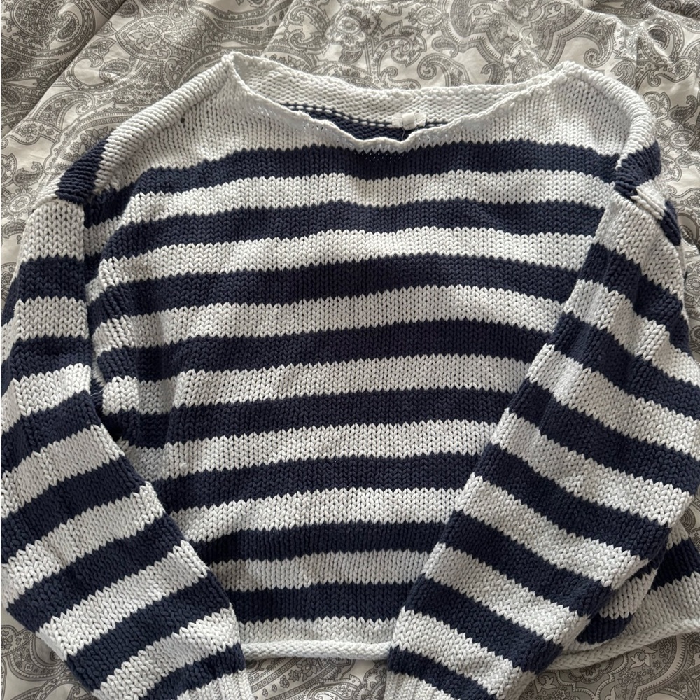 Aerie Navy and White Striped Sweater